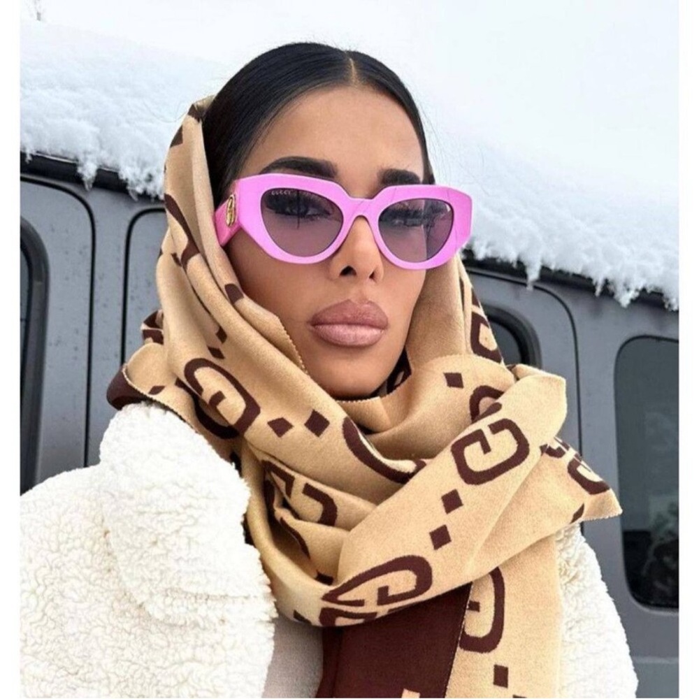 Gucci Pink Geometric Acetate Butterfly Sunglasses Oversized GG Logo w/ Case - Picture 2 of 13